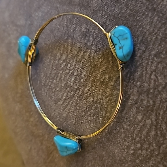 Cowboy Core Western Faux Turquoise Wire Wrapped Bracelet - Picture 5 of 6